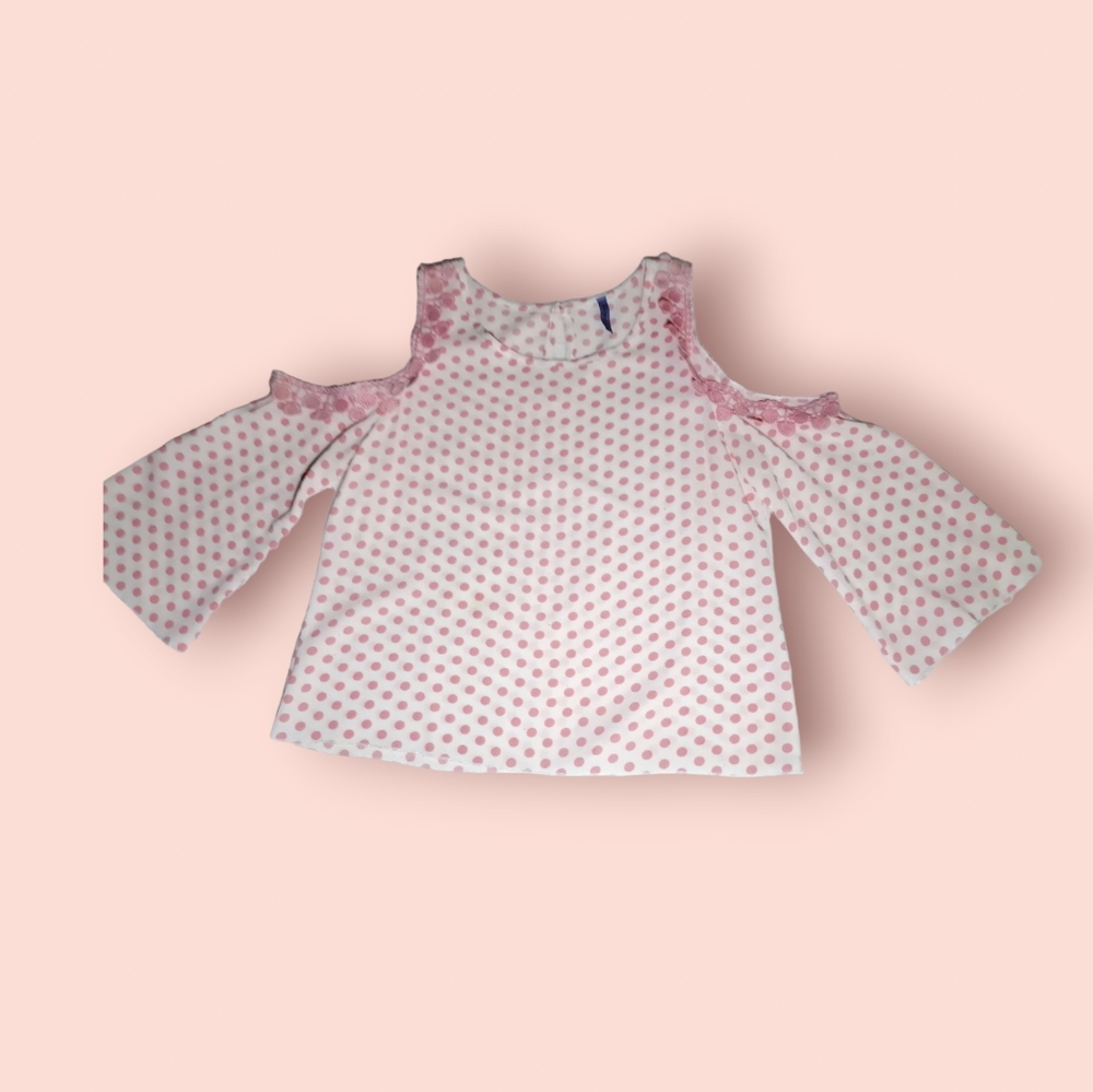 Shirt With sleeves Uncover Shoulder Pink Polka Dots